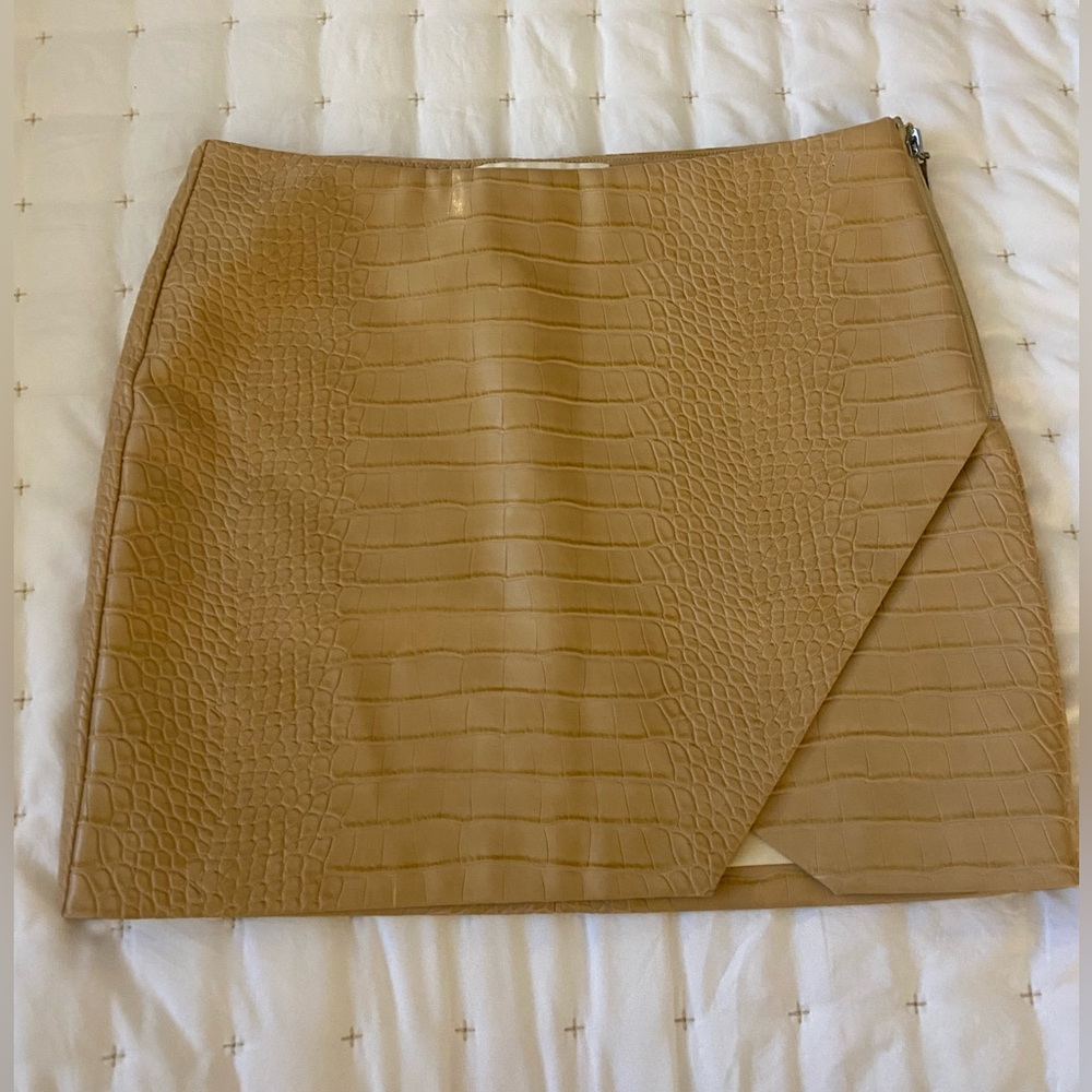 Tan Croc-Embossed Mini Skirt XS Mare Mare from Anthropology